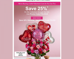 Save 25% on 1-800-Flowers.com Valentine's Day collection while helping to support Folds of Honor!